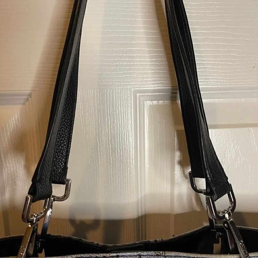 Calvin Klein gray and Bleu denim logo with black synthetic trim large tote